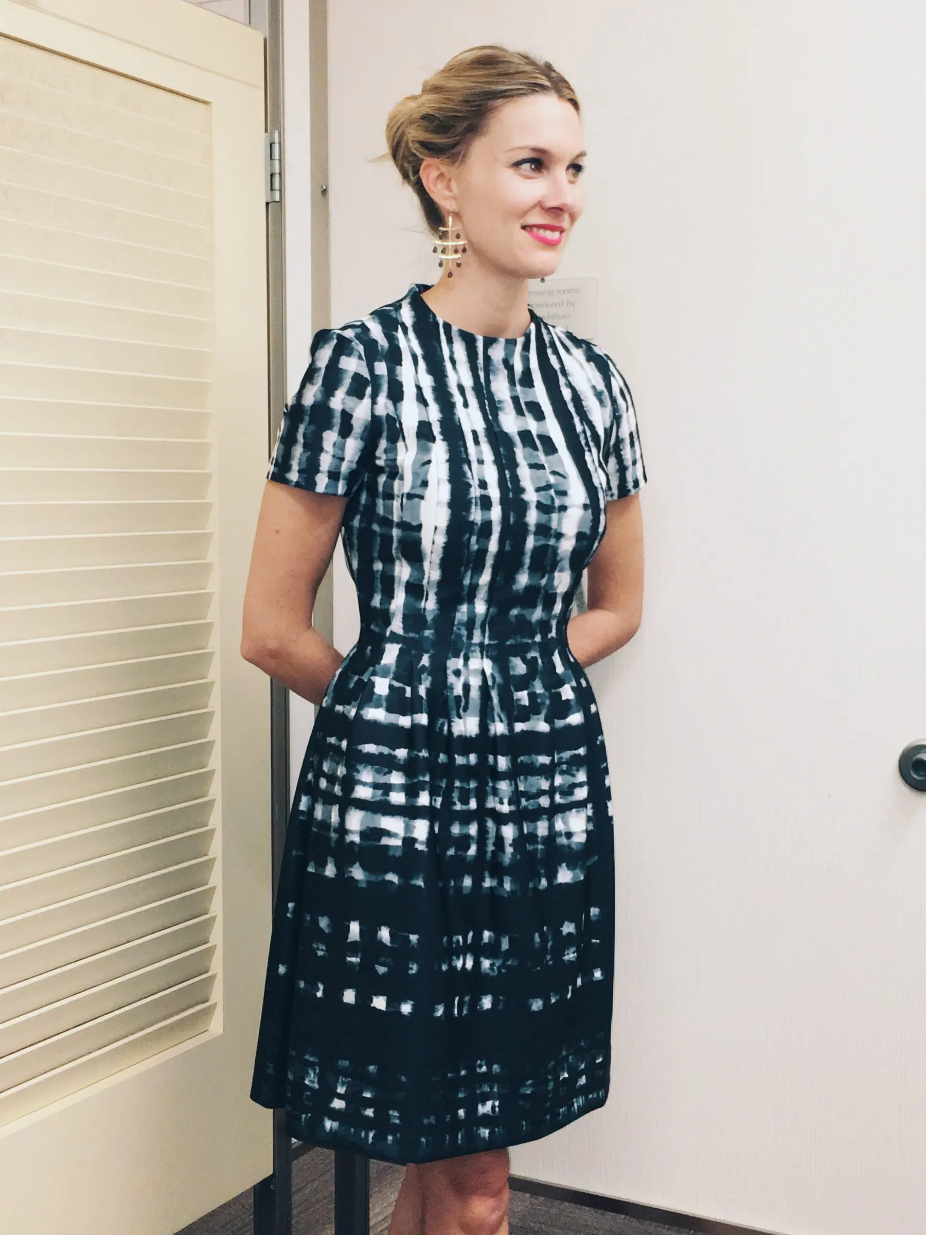 Vince Camuto Plaid Print Scuba Fit & Flare Dress