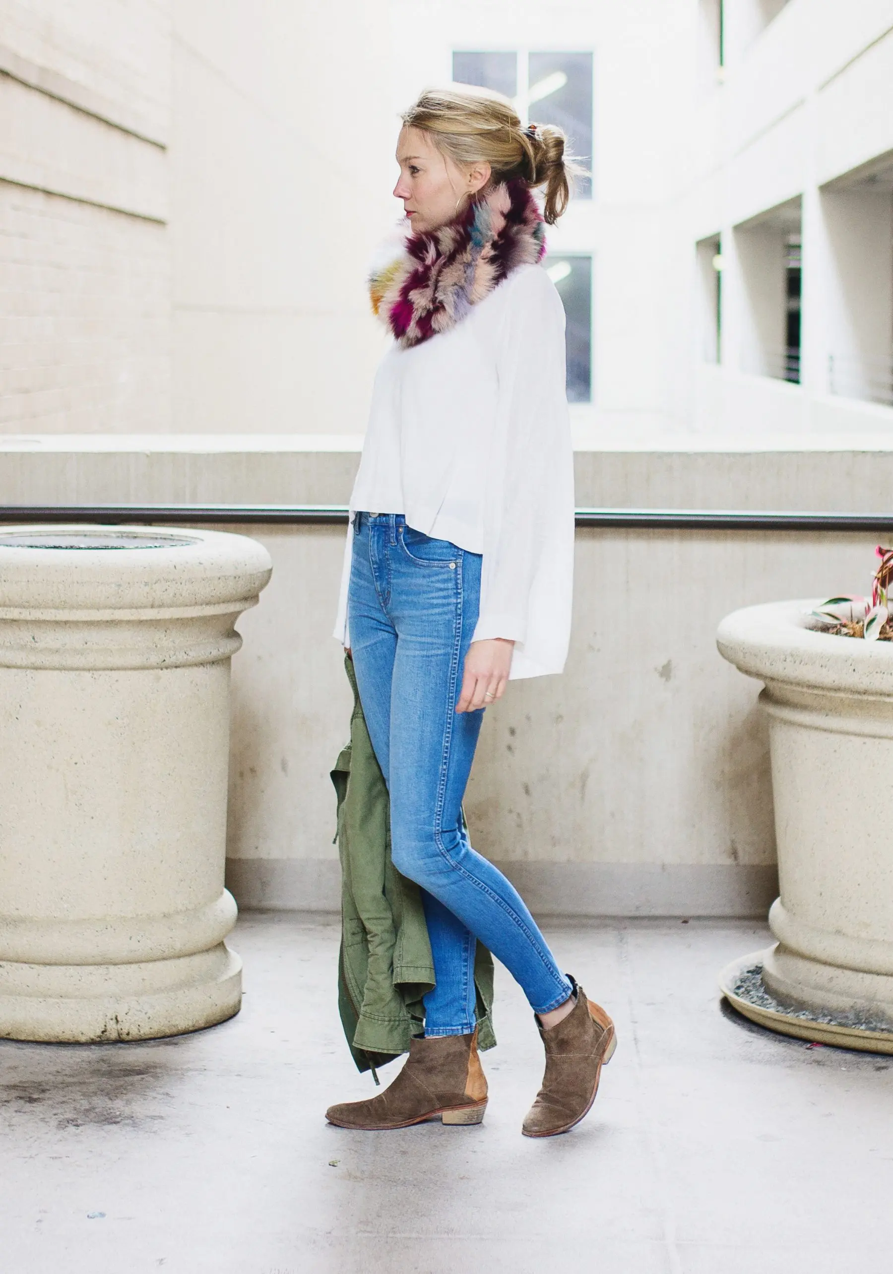 JOCELYN JOCELYN MULTI COLOR LONG HAIR RABBIT KNITTED INFINITY SCARF