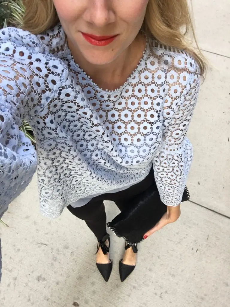 J Crew Petite Daisylace bell-sleeve top Any day pant in stretch ponté Sam Edelman Brandie Lace up flat