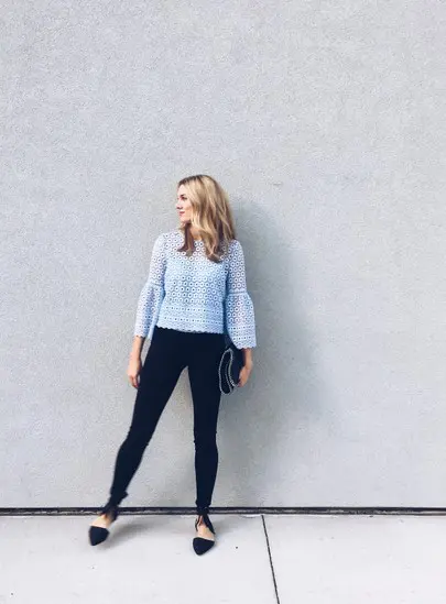 J Crew Petite Daisylace bell-sleeve top Any day pant in stretch ponté Sam Edelman Brandie Lace up flat