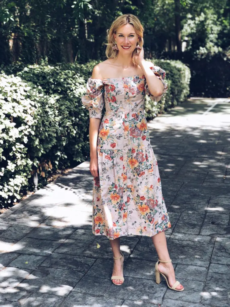 Marlena Off the Shoulder Floral Midi Dress REBECCA TAYLOR C. Style Blog The Summer Dress of 2018